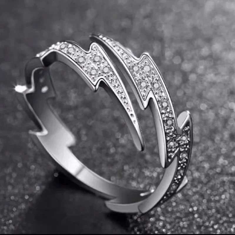 Punk Hip Hop Silver Color Lightning Open Rings For Men Women Fashion Jewelry Gift Creative Adjustable RingXJ250110