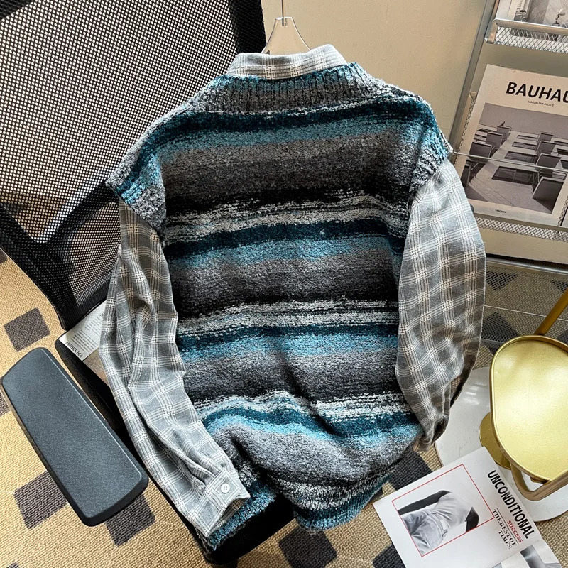 American Retro Gradient Striped Sweater Vest for Men and Women 2023 Autumn College Lazy Style Sleeveless Knitted Coat Tops 250107