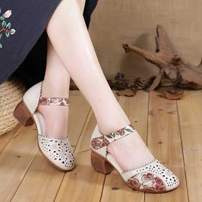 New Arrival New style womens genuine leather shoes sandals high heels summer cool beach hollow flower shoes womens luxury sandals T250110