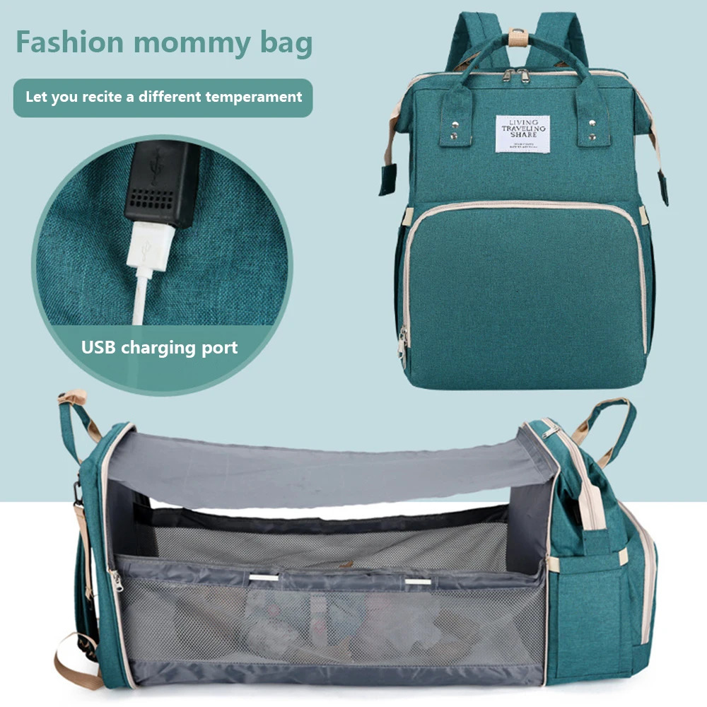 Folding Mommy Bag Lightweight Portable Folding Crib Bed Large-capacity Baby Backpack Female Mommy Outting Bag Mummy Bag 250106