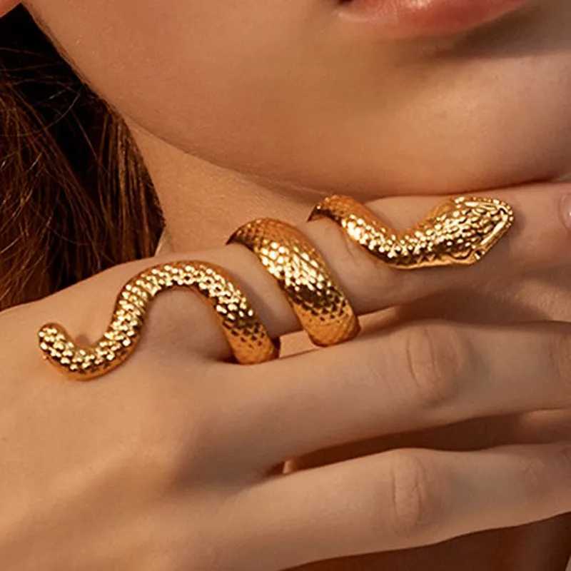 HNSP Retro Snake Ring Set suitable for womens Gothic style black gold silver adjustable fingers jewelry decoration womens giftsXJ250412