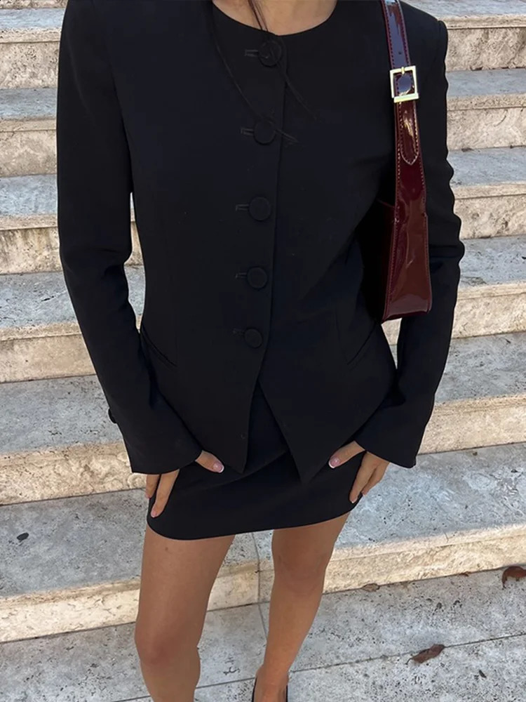 Elegant Womens Sets Long Sleeve Button Slim Blazer Coats Zipper Mini Skirt 2 Piece Sets Women Outfit 2025 Spring LLady Clothing 250109