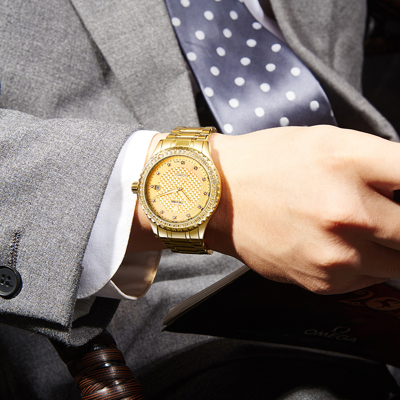 TEVISE Automatic Mechanical Mens Watch Business Casual Gold-plated Diamond encrusted High-end Wrist Watch high quality T048-T807A