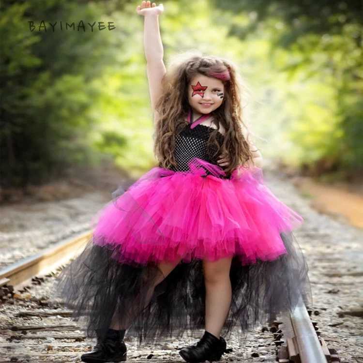 Cool girl rock queen Tutu dress baby fluffy crochet chiffon dress childrens role-playing costume childrens birthday party tracking dress W250111