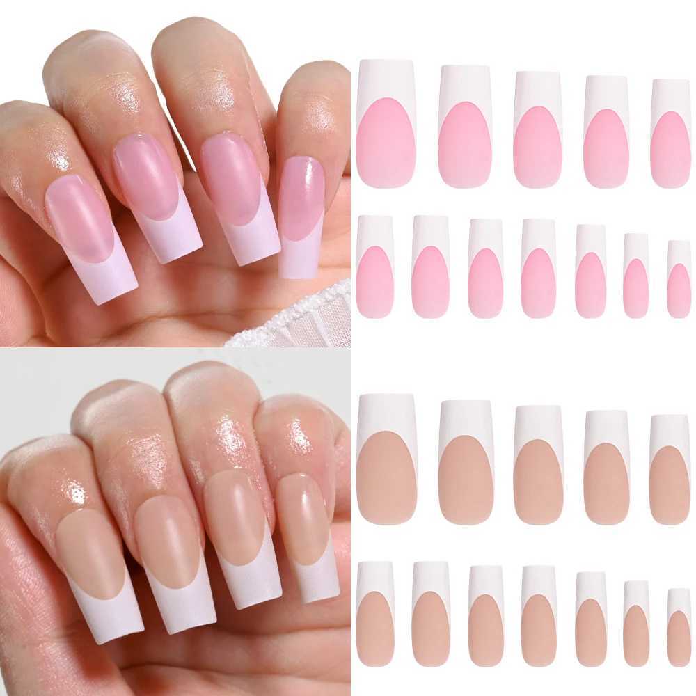 120Pcs Medium Long Square Acrylic French Fake Nails Full Cover Wearable French Press on Nails for Women Mixed Size False NailsXJ250110