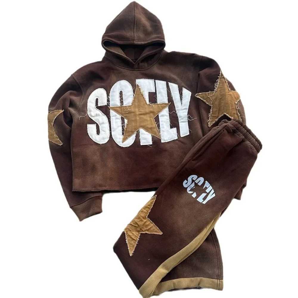 Y2K Europe and The United States Niche Street Retro Hip-hop Hoodie Letter Posted Cloth Sweater Loose Hip-hop for Men and Women W250117