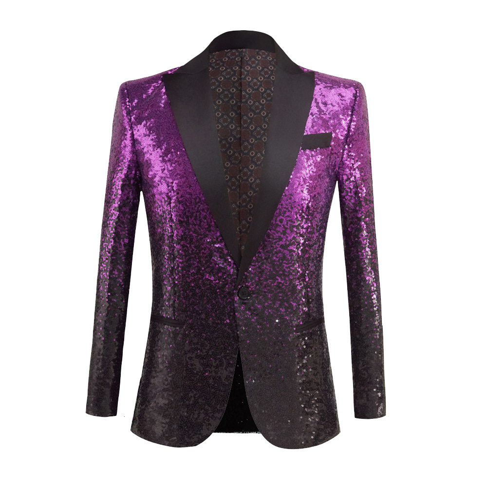 K897 Men's Sequin Green Collar Suit for Stage Performances & Hosting Events