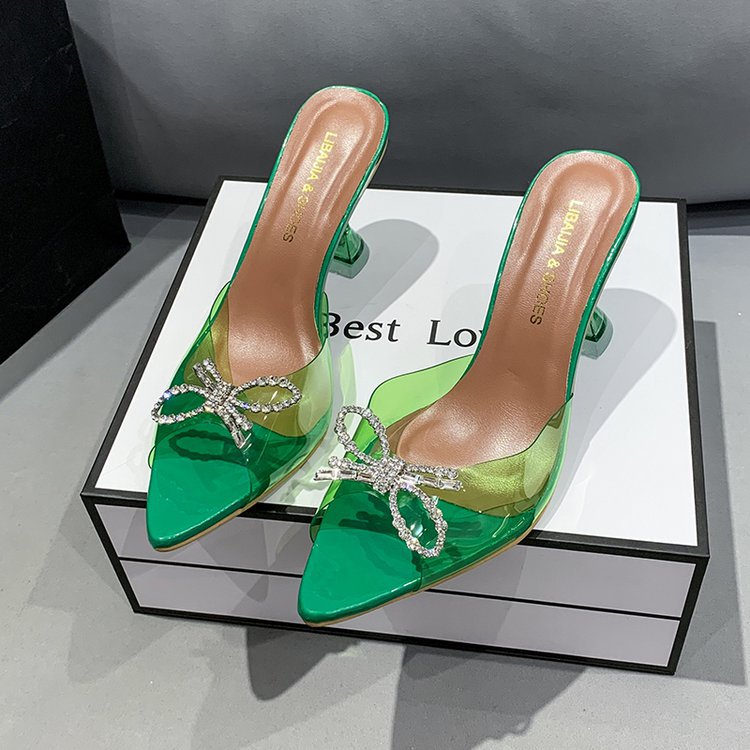 Women Slippers New Fashion Pointed Toe Diamond Design Plus Size Versatile Triple Silver Red Green Free shipping