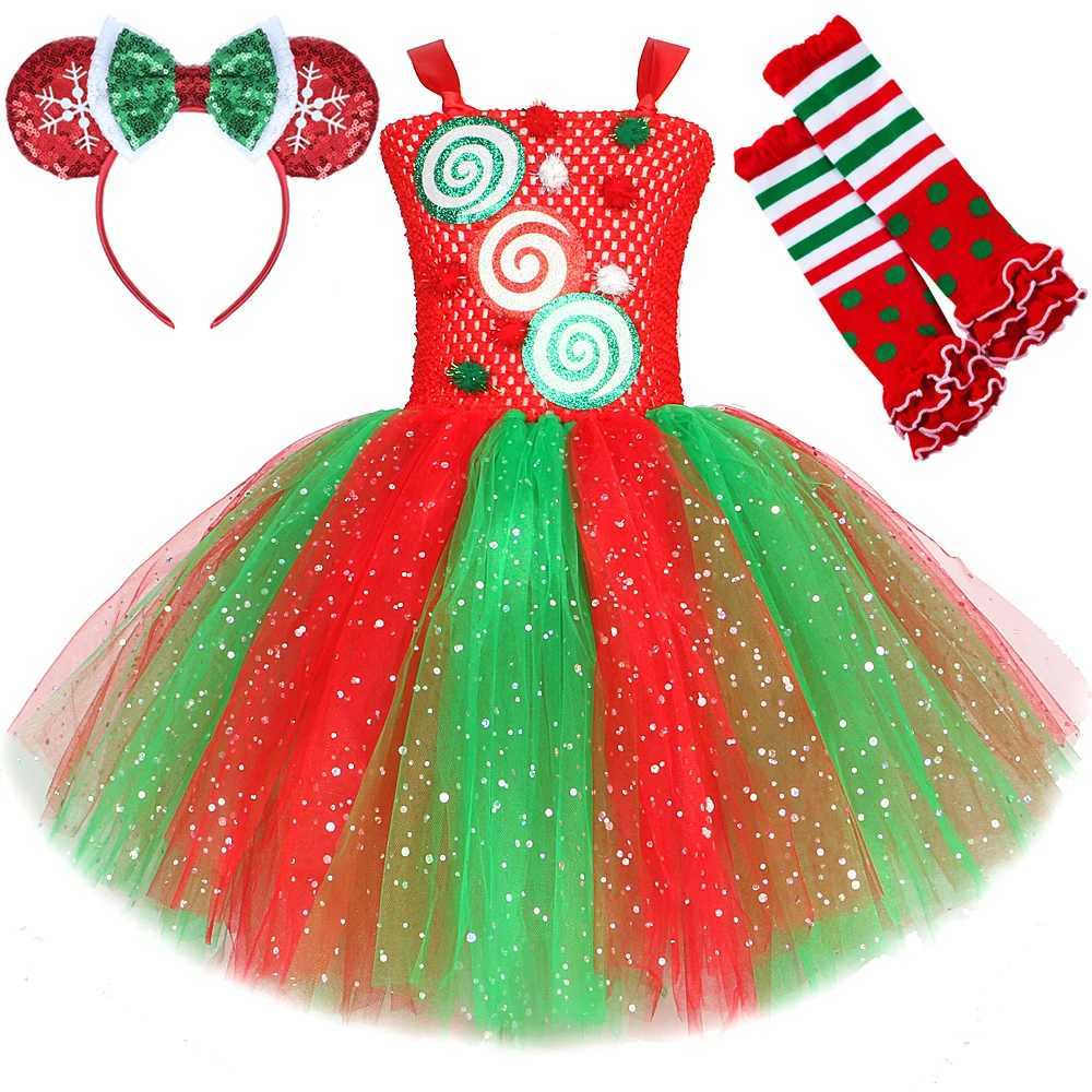 Sparkly Red Green Candy Girls Clothing Christmas Glitter Tutu Dress Bow Childrens Christmas Par Set Sparkling New Years Clothing W250111