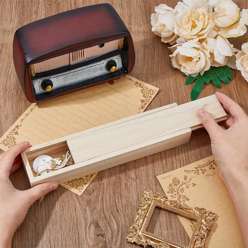 6Pcs Wood Box With Sliding Lid Small Wood Case Pen Box Rectangle Wooden Jewelry Box DIY Storage Chest Pencil Box for Christmas 250106