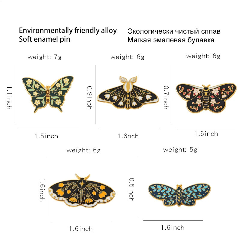 Butterflys Moth Hard Enamel Pins Custom Lily of the Valley Vine Brooches Lapel Badge Black Insect Plant Jewelry Gift for Friends 250103