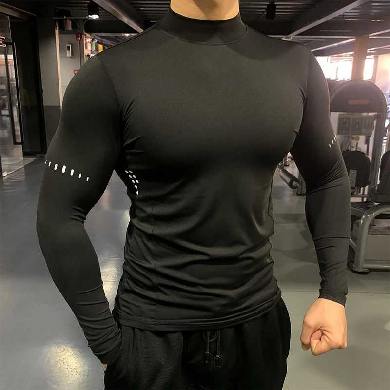 Compressed elastic T-shirt mens quick drying breathable long sleeved top gym sports T-shirt mens casual T-shirt outdoor sportswear W250111