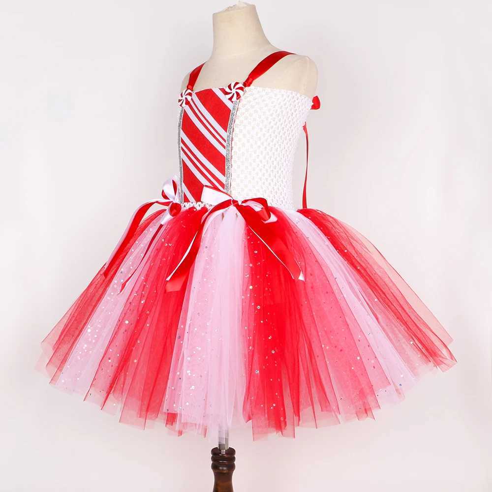 Girls Christmas Candy Cane Tutu Dress Set Red and White Sparkling Santa Claus Lady Childrens New Year Christmas Par Dress W250111