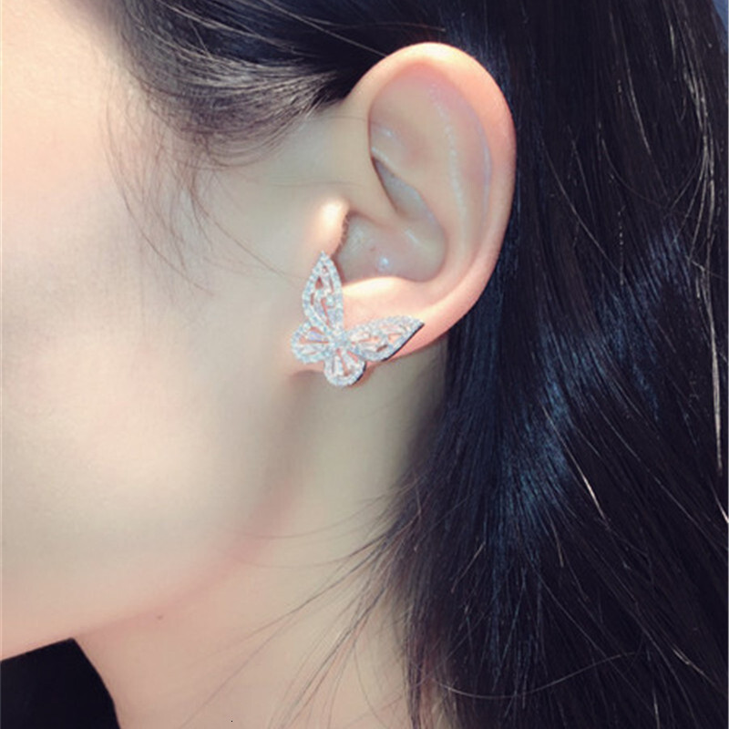 Stud Earrings For Women 925 Silver Needle Butterfly Cubic Zirconia Temperament Brincos Simple Earring Fine Jewelry CCE730