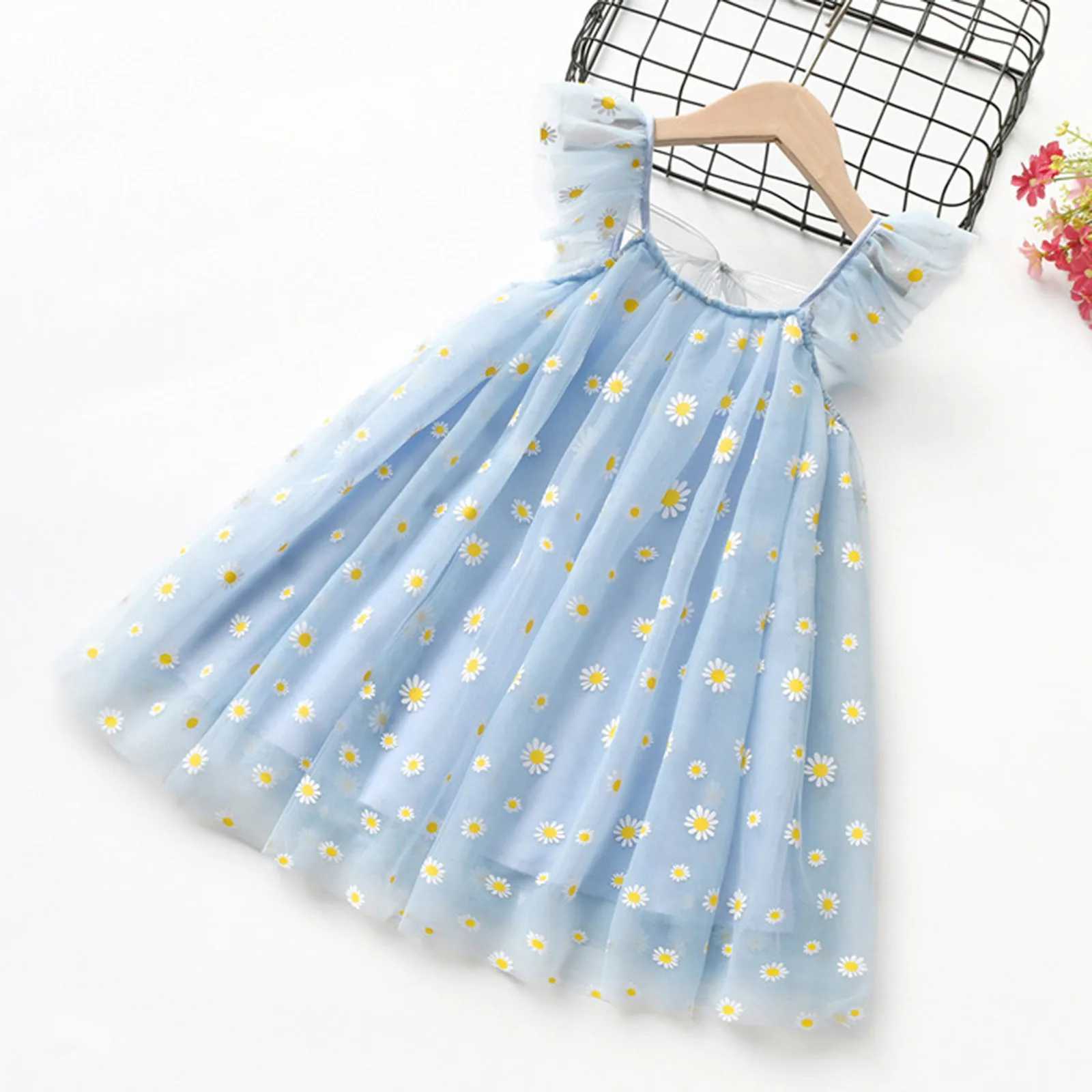 Childrens Par Tutu Girls Dress 2025 Summer Sleeveless Chrysanthemum Printed Chiffon Dress Little Girls Summer Dress W250111