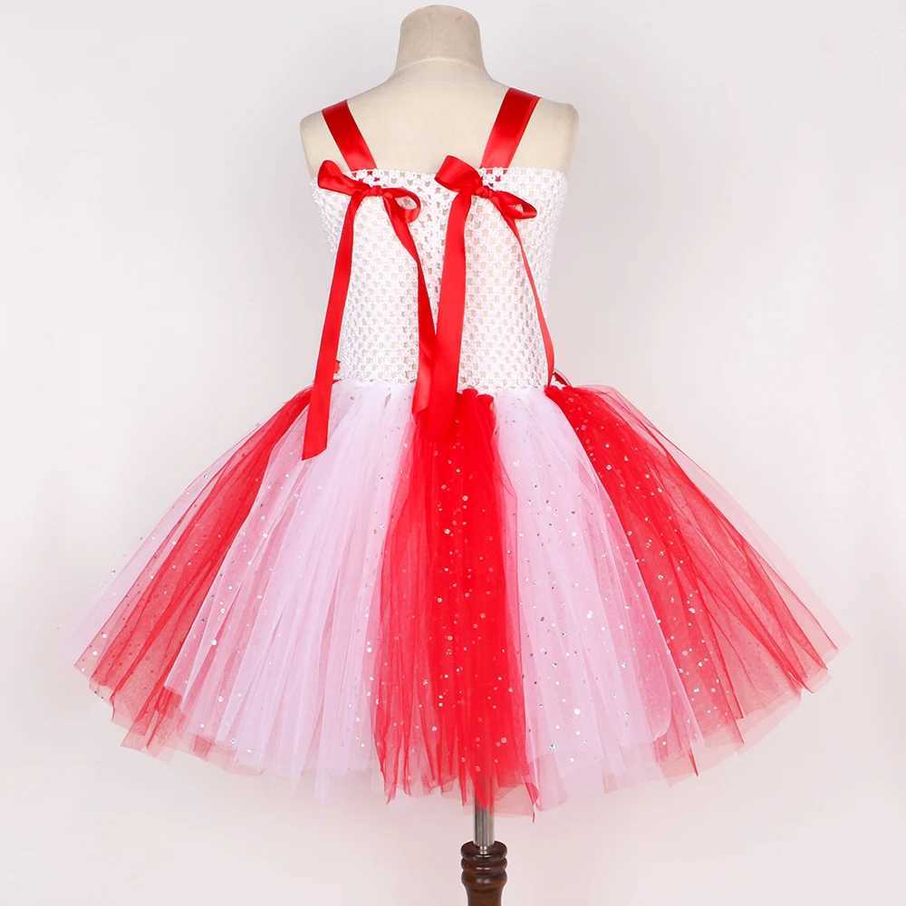 Girls Christmas Candy Cane Tutu Dress Set Red and White Sparkling Santa Claus Lady Childrens New Year Christmas Par Dress W250111
