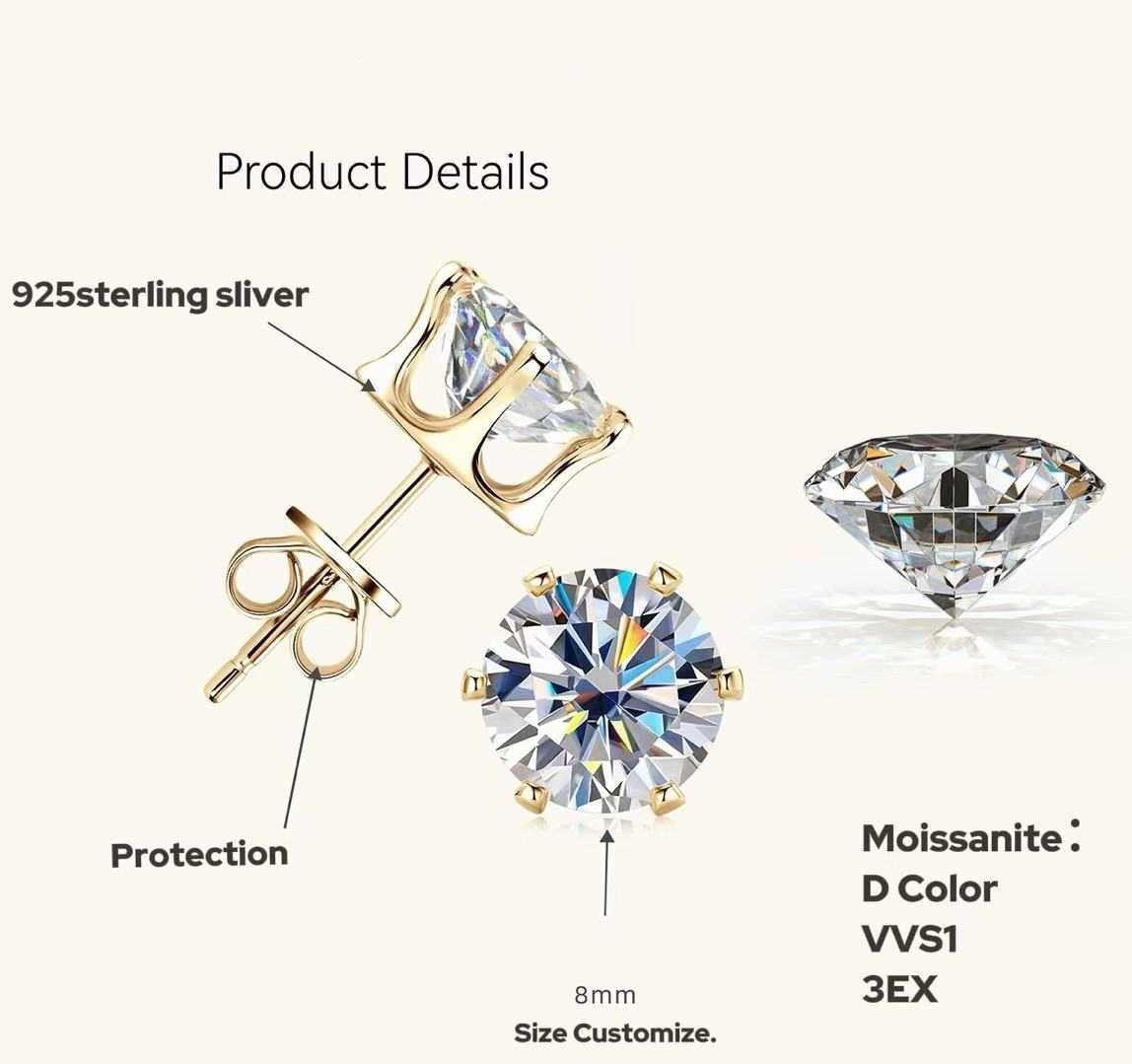 7 Carat 6 Claws Moissanite Earrings 925 Sterling Silver Moissanite Jewelry 2CT Moissanite Earring with special design for Women