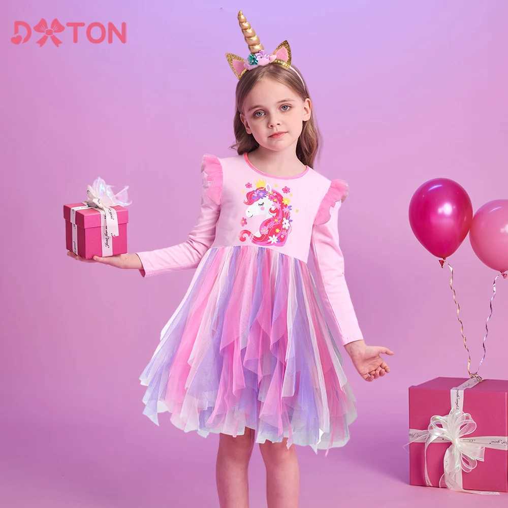 DXTON New Princess Dress Autumn Girls Long Sleeve Dress Irregular Grid Childrens Dress Flower Childrens Par Clothing W250111