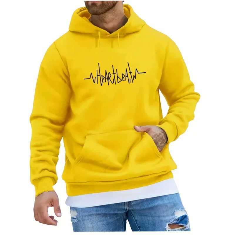 Mens Heartbeat Printed Hoodie Casual Autumn Long Sleeve Sweatshirt Mens Hoodie Black Grey Sweatshirt W250110