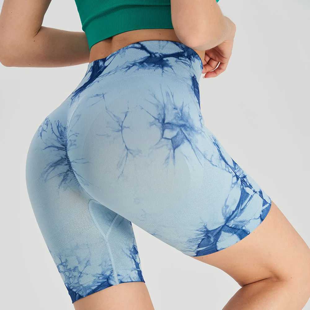 Seamless Tie Dye Yoga Shorts For Women Elastic Black Biker Scrunch Peach Hip Shaper Push Up Gym Fitness Workout Sports ShortsXJ250111