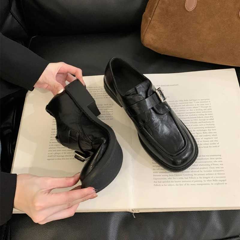 New Arrival AIYUQI Womens Loafers UK Style 2025 New Buckle Thick High Heels Womens Shoes Spring Large Womens Oxford Shoes T250110