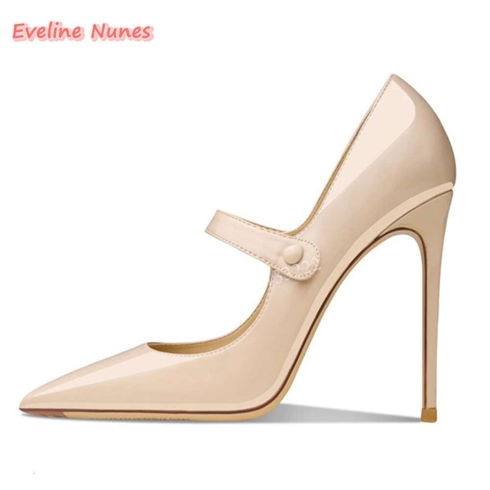 News Apricot Buckle Fashion Pumps Women's Thin High Heel 12Cm Pointed Toe Patent Leather Footwear Summer Beautiful Shoes