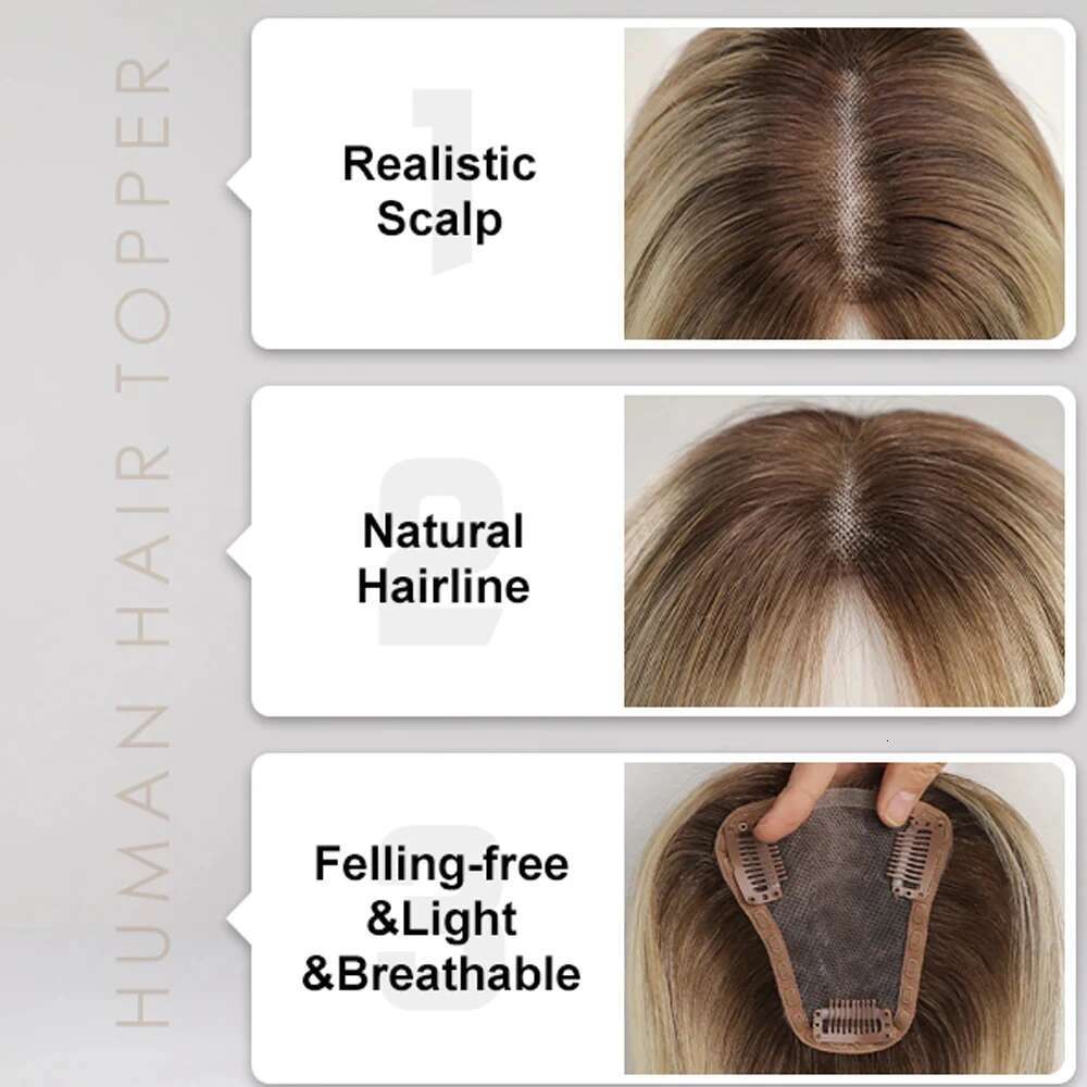 Ash Gray Brown 100% Remy Human Toppers Clips In Lace Base Topper Hairpieces For Women Hair Extensions 12 Inch Straight