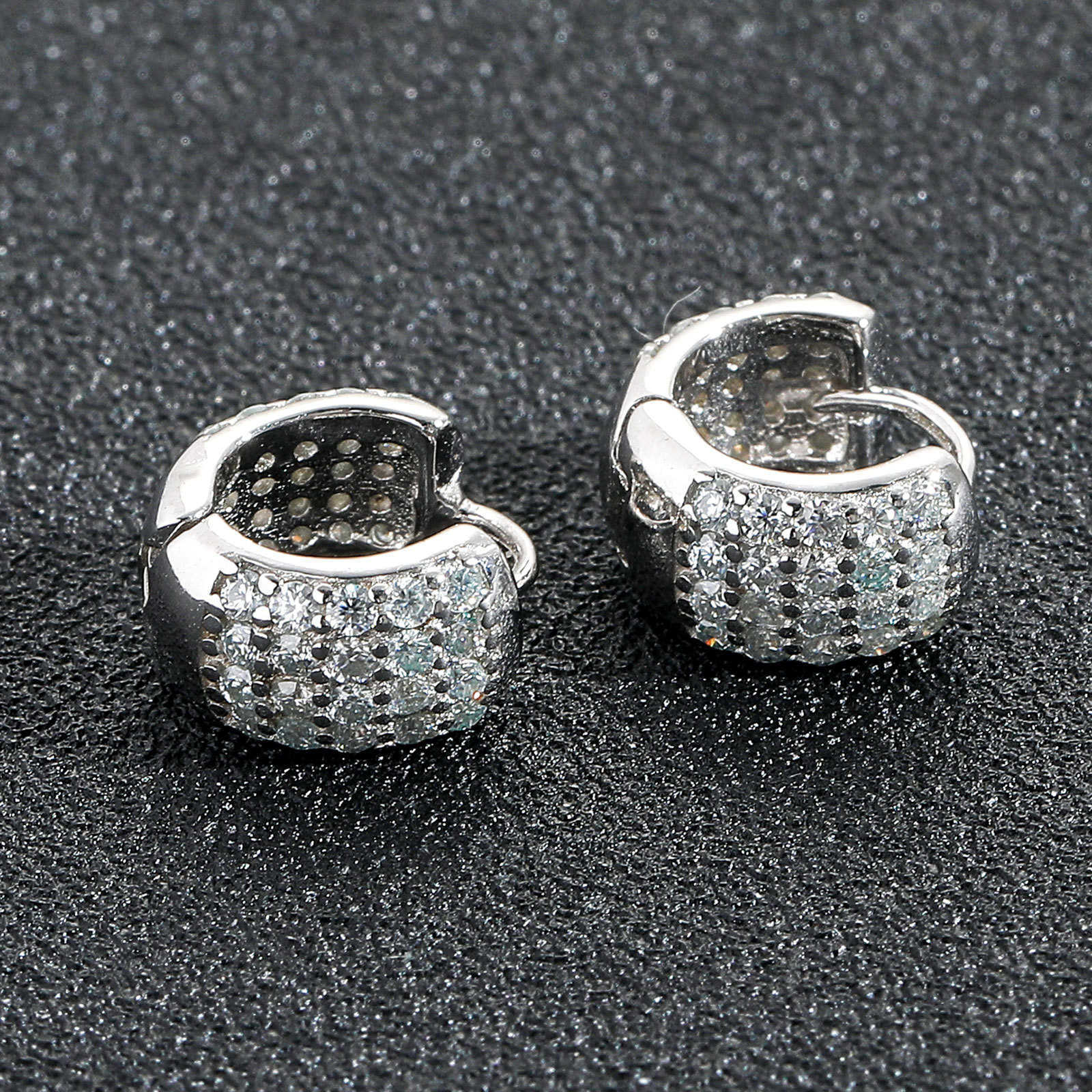 BES Earrings Micro Paved Cubic Zirconia Trendy 925 Sterling Silver Moissanite Round Shaped Stud Earrings Hip Hop Jewelry