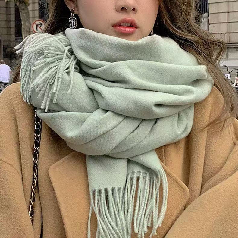 T091 scarf women's winter Korean version of all-match cashmere solid color thick warm 2 new high-end sense of large shawl