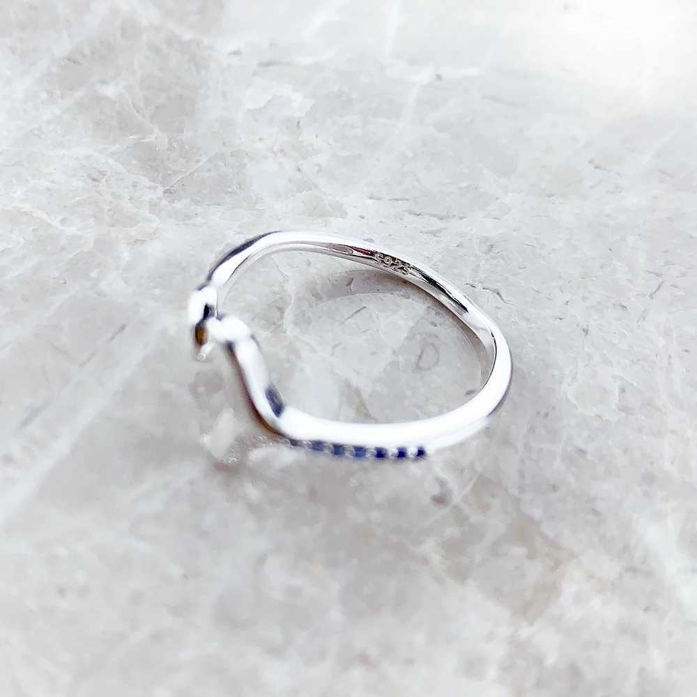 Ring Tail Fin and Wave with Blue Stone New Trendy Exquisite Jewelry Solid 925 Strerling Silver Lucky Womens Gift W250111