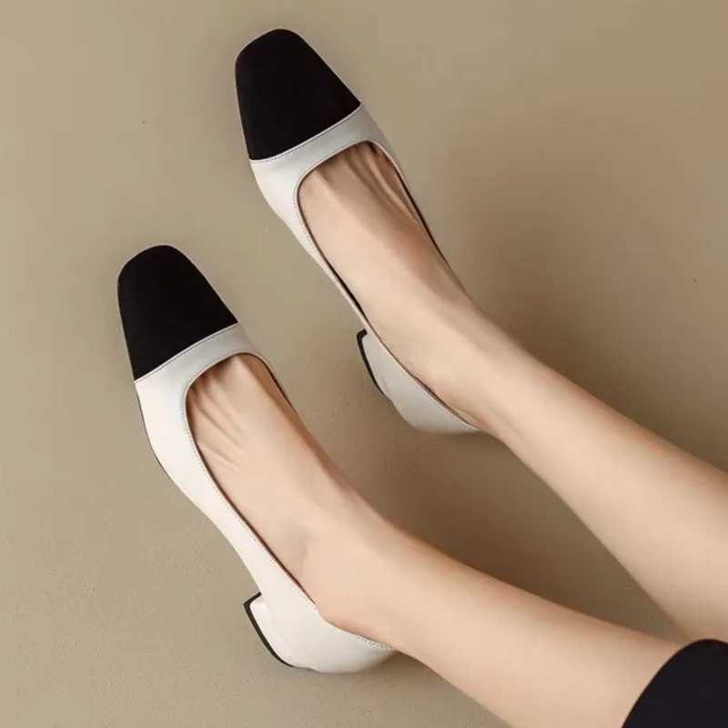 New Arrival Plus Size 42 Womens High Foot Pump Square Pedal Boat Shoes Patch Work Foot Dress Square Pedal Slide Basic Pump T250110