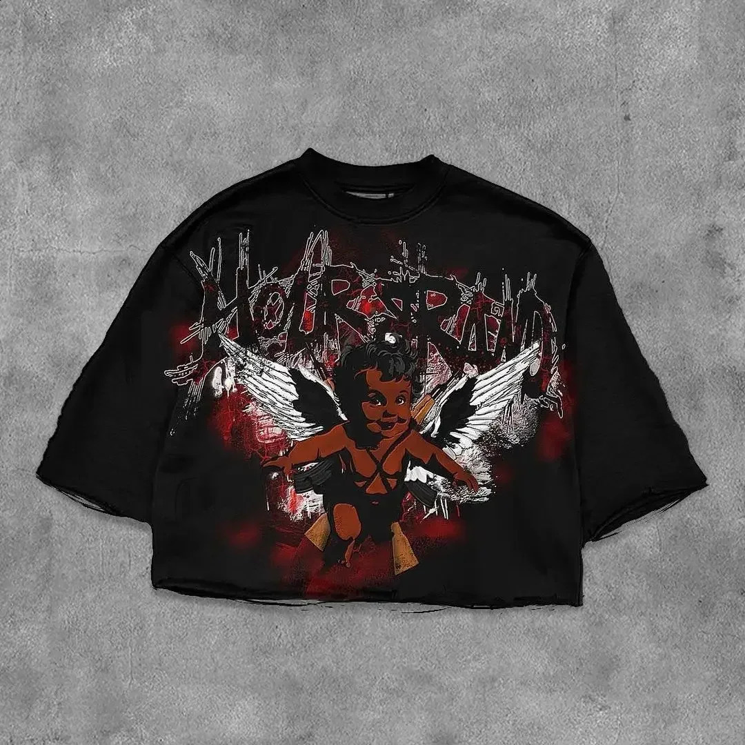 Advanced Y2K Street Harajuku Hip hop men top short sleeve Tshirt Goth casual print loose Oversized shirt 250108