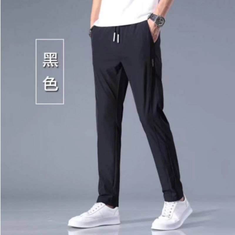 Straight tube ice silk pants for men's business trend, sagging casual pants, summer thin wide leg pants youngsters