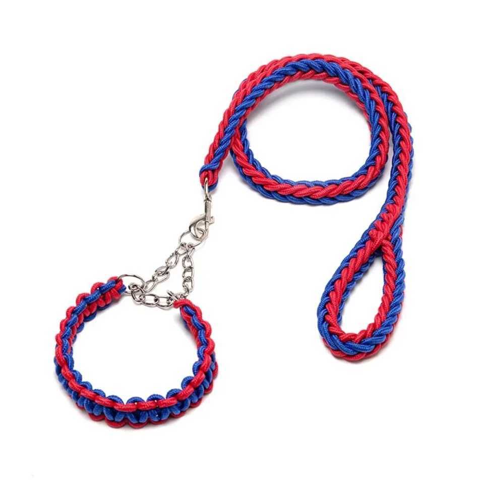 Black Braided Dog Rope Leash Durable Nylon Collars with Lights for Dogs and Cats for WalkingC250111