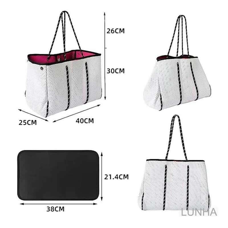 Women's Neoprene Tote Large Capacity Beach Sports Fiess Zipper Bag Summer Travel Handbag Shoulder Bags Waterproof