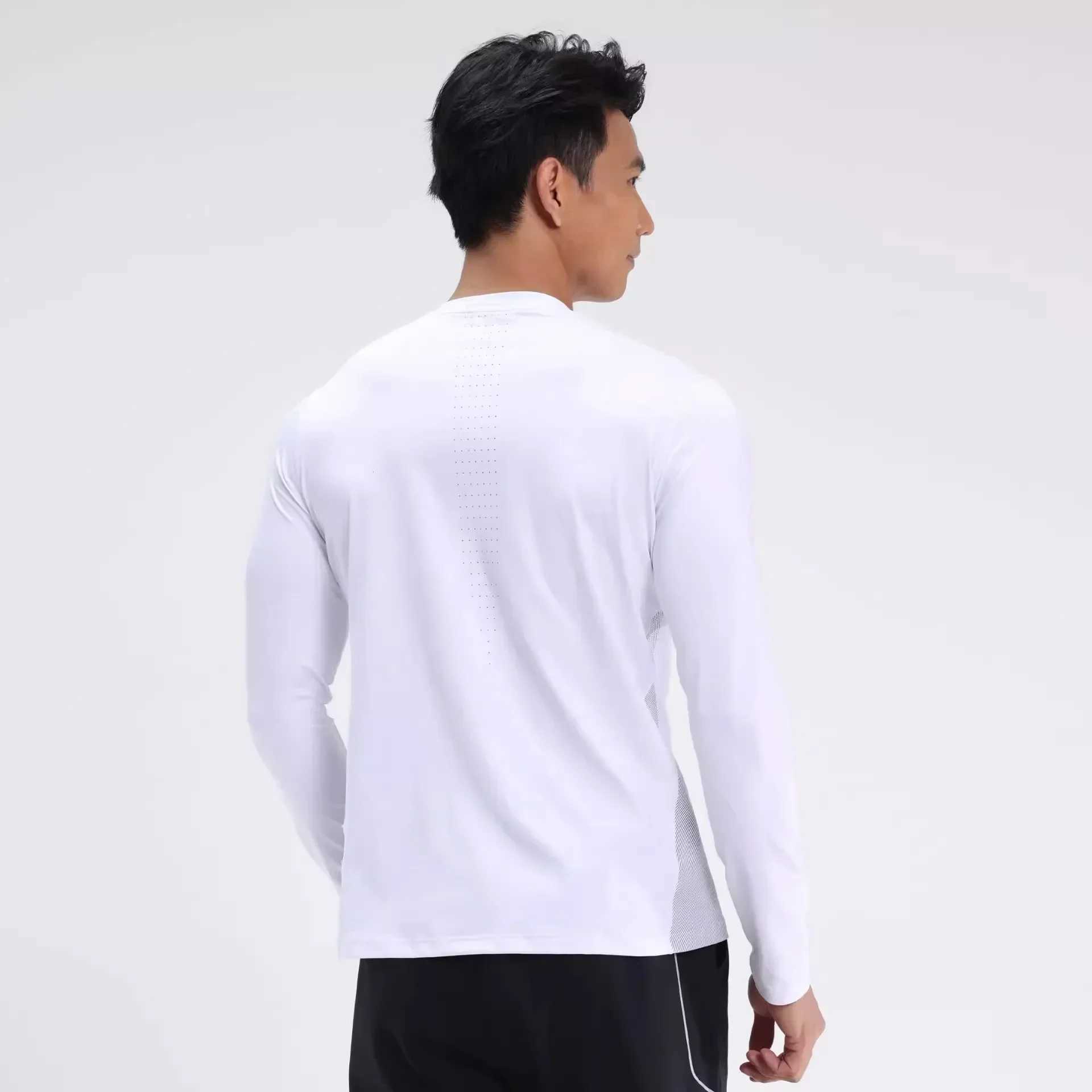 Mens sports running training fast drying long sleeved printed round neck T-shirt breathable and elastic tight fitting gym fitness suit W250111