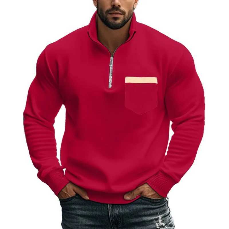 New autumn and winter mens hoodie with casual zipper stand up collar plush solid color mens jacket W250110