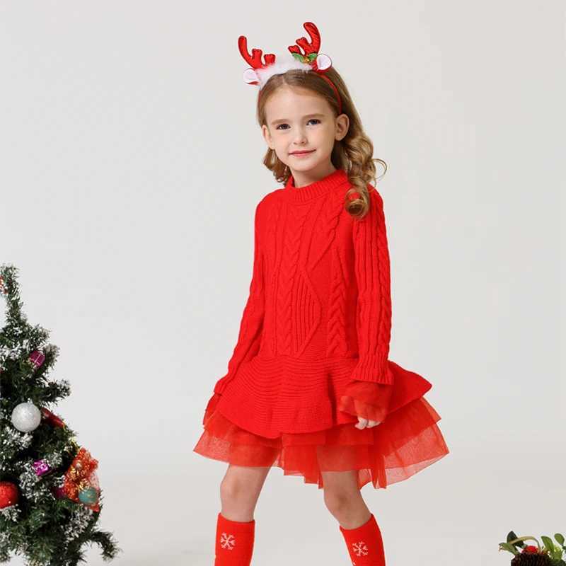 Autumn and winter girls new long sleeved mesh sweater Tutu dress Christmas Halloween birthday Par fashion warm wool dress W250111