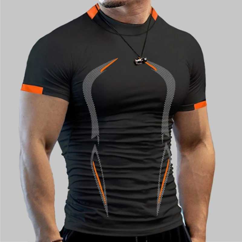 Mens compression sports shirt short sleeved fitness top mens quick drying running sports shirt mens sports shirt W250111