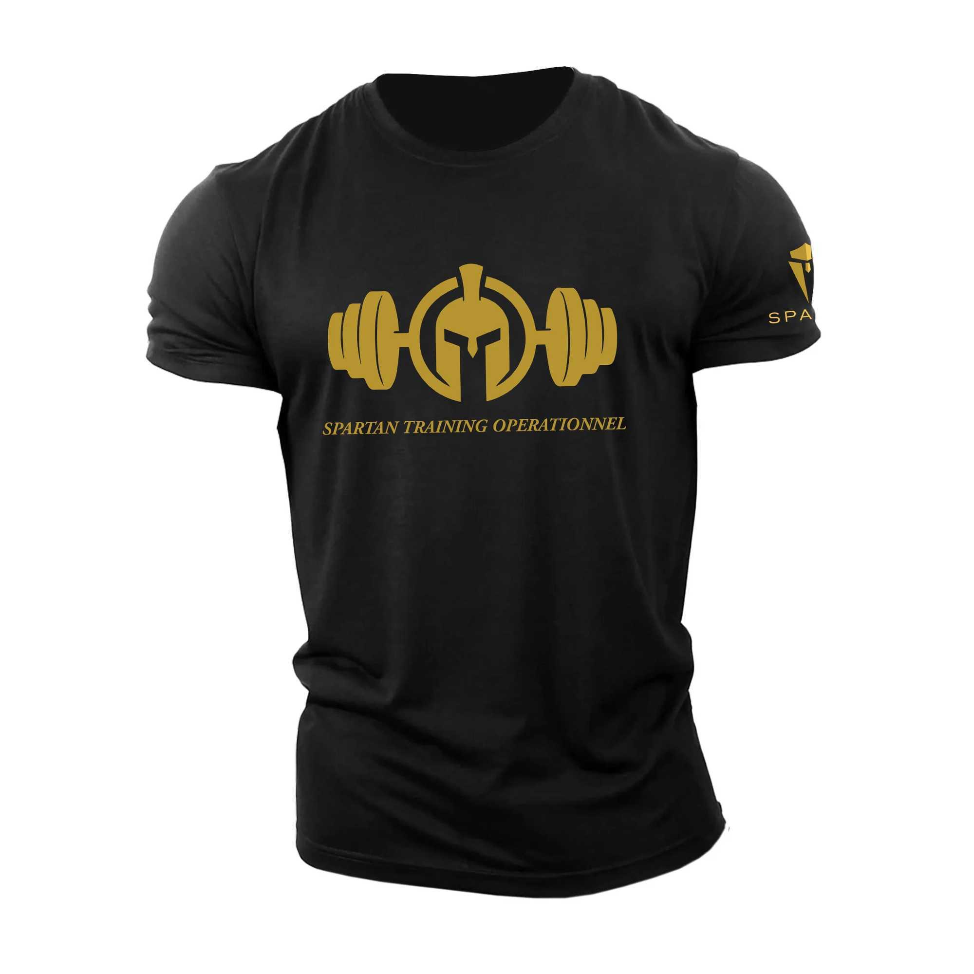 Mens quick drying gym fitness T-shirt Sparta graphic print black summer plus outdoor sports short sleeved top W250111