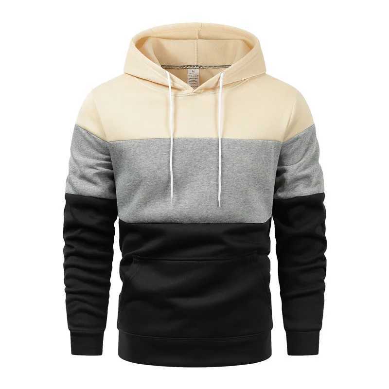 2025 Autumn/Winter Plush Fashion Casual Mens Color Blocking Hoodie Outdoor Running Sweatshirt W250110