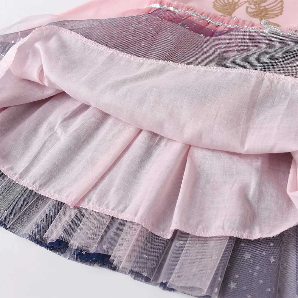 Vegeta Girl Autumn Spring Flame Sleeve Childrens Unicorn Print Gradient Dress Childrens Birthday Party Princess Pink Mesh Dress W250111