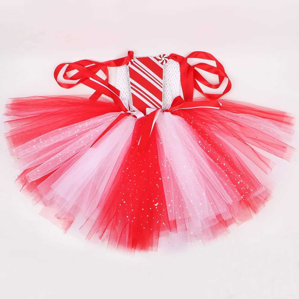 Girls Christmas Candy Cane Tutu Dress Set Red and White Sparkling Santa Claus Lady Childrens New Year Christmas Par Dress W250111