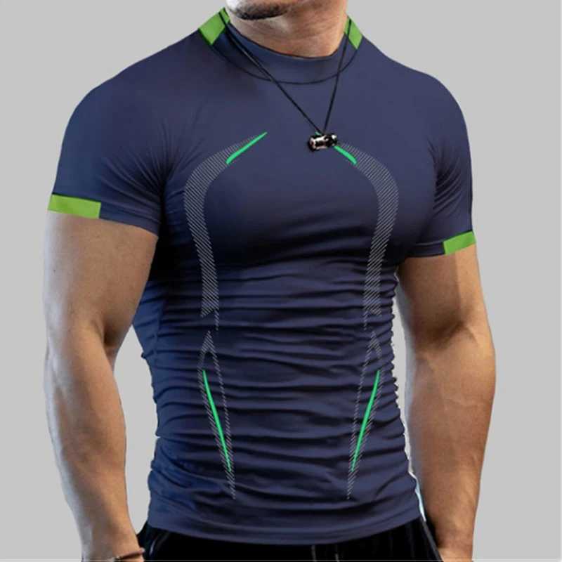Mens compression sports shirt short sleeved fitness top mens quick drying running sports shirt mens sports shirt W250111