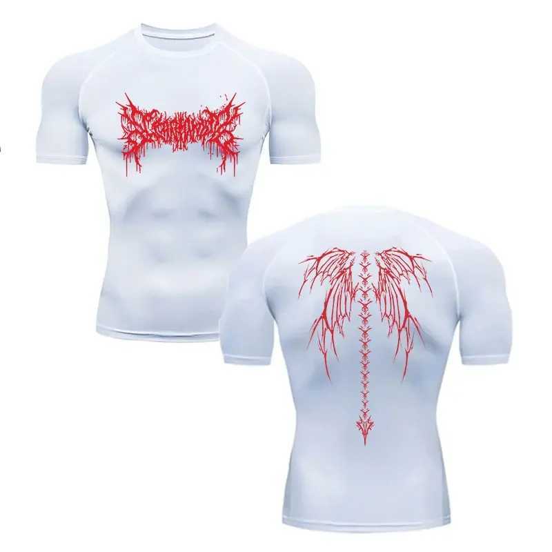 Y2K printed compression shirt mens fitness and running T-shirt quick drying breathable elastic short sleeved S-3XL W250111