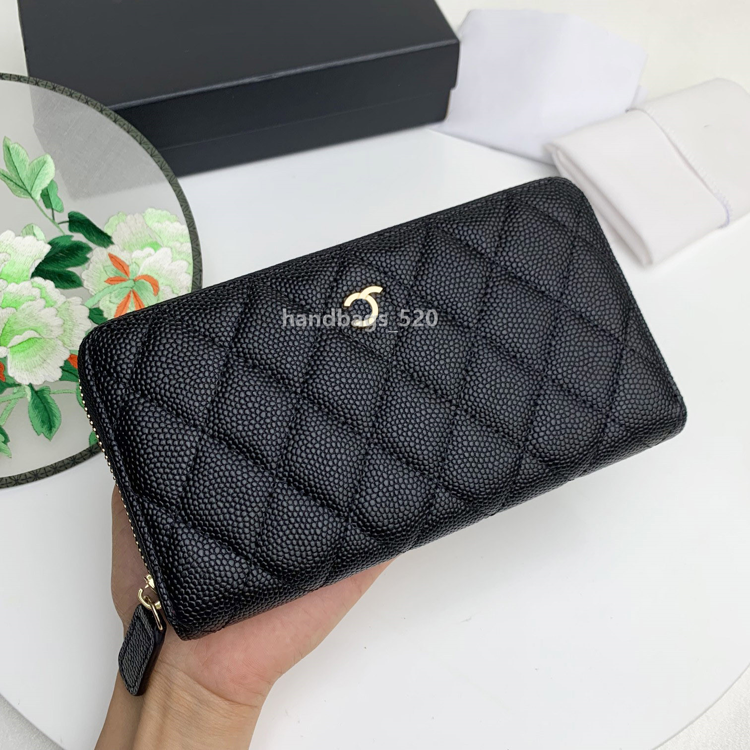 Women's Wallet Caviar Cowhide Female Zipper Long Purses Coin Purse Card Holder Wallets Genuine Leather Clutch Luxury Money Phone Bag