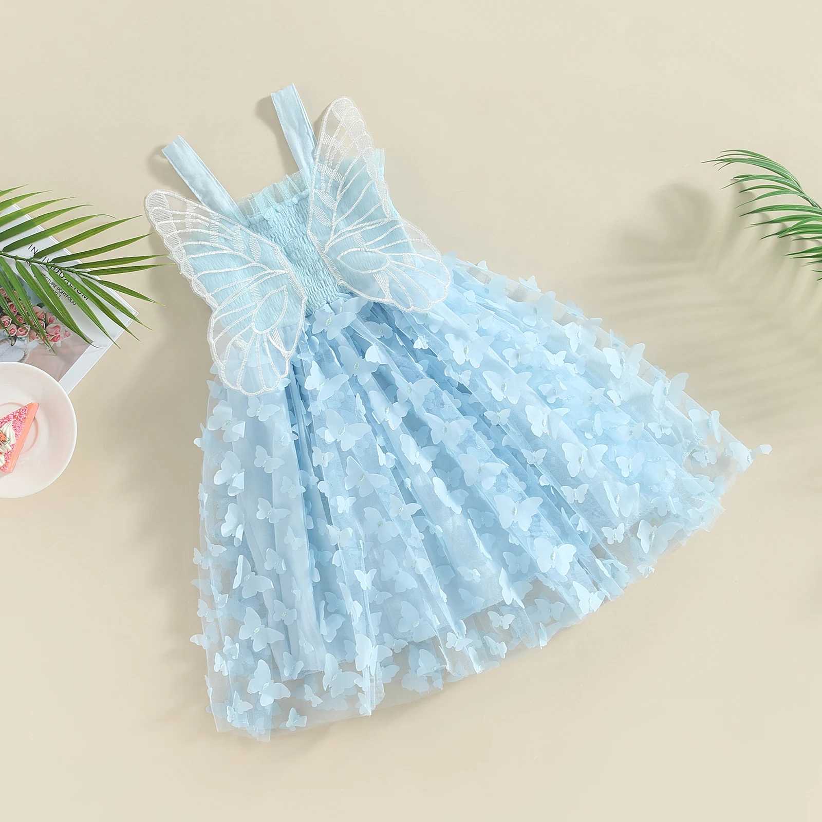 Butterfly Wings Princess Childrens Dress Baby Girl Summer Sleeveless Suspended Tulle Tutu Dress Birthday Par Beach A-Line Dress W250111