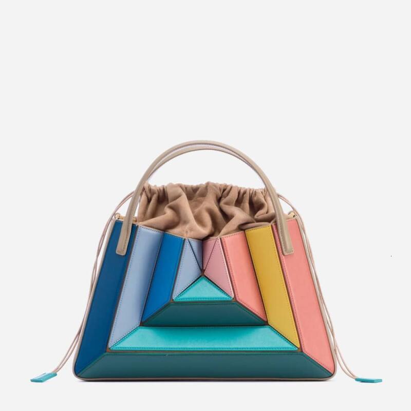 Fashion Square Women Shoulder Bags New Color Blocked Patchwork Niche Handheld Leisure Versatile Drawstring Crossbody Bag
