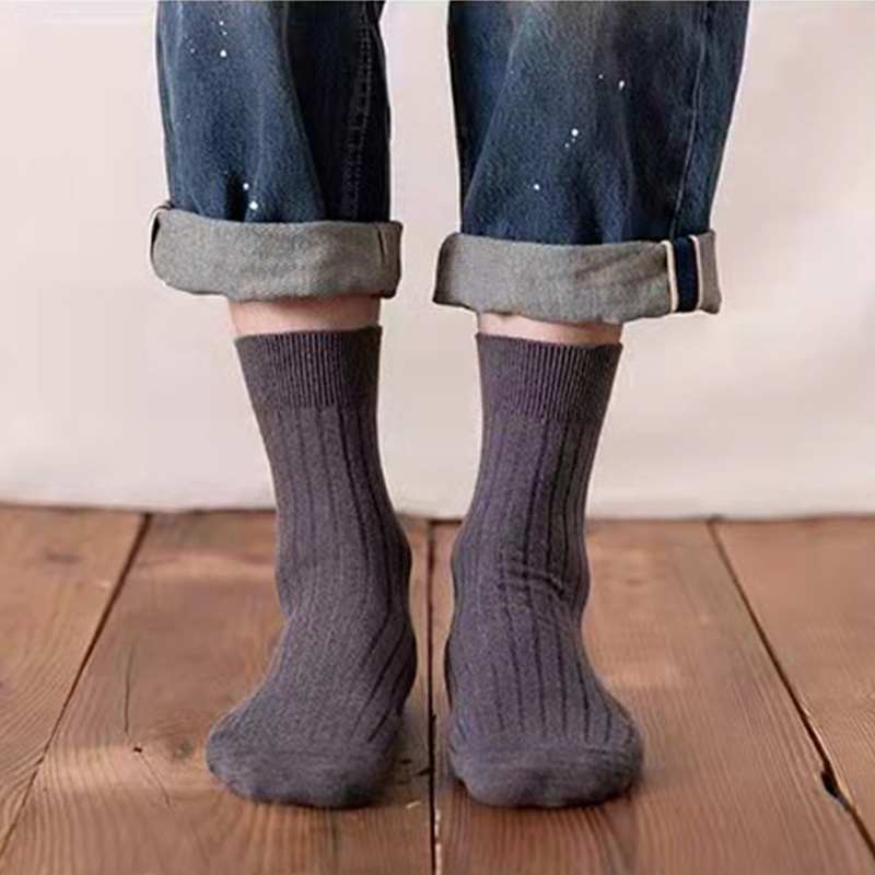5 Pairs Men's Black and White Warm Socks Set Autumn and Winter Men's Solid Color Casual Business Socks