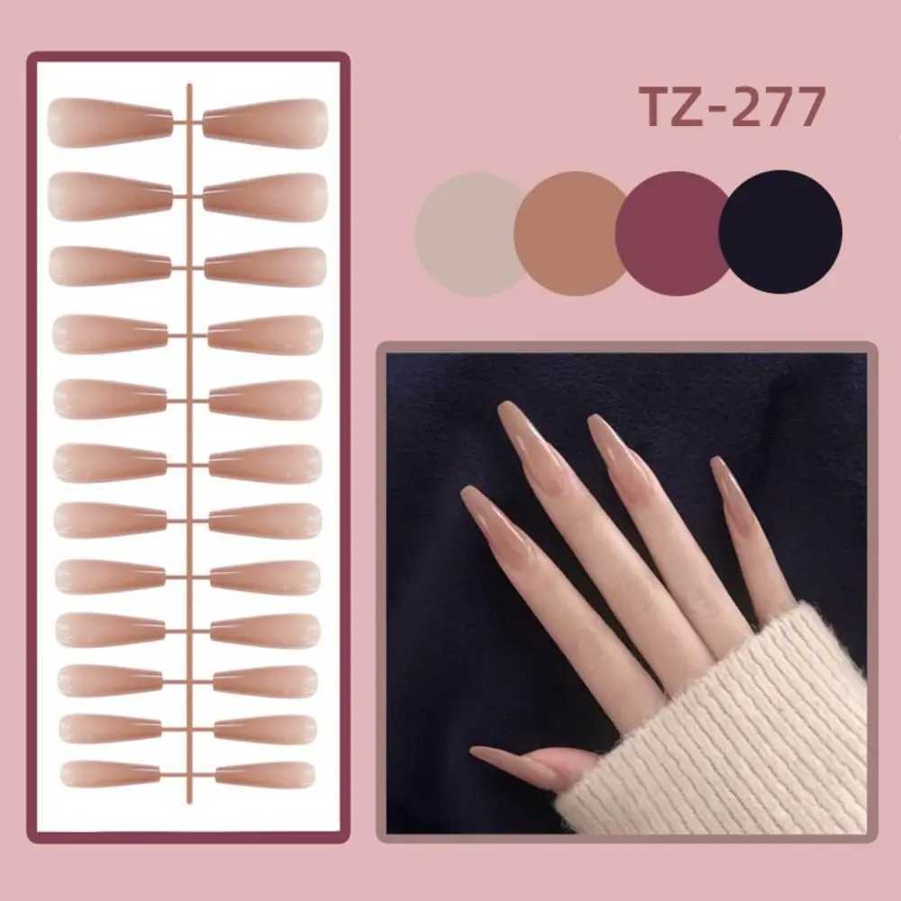 24Pcs Solid Color Fake Nails Bright Long Ballet False Nails Detachable Wearable Full Cover Manicure Press-on Nails for Women NewXJ250110